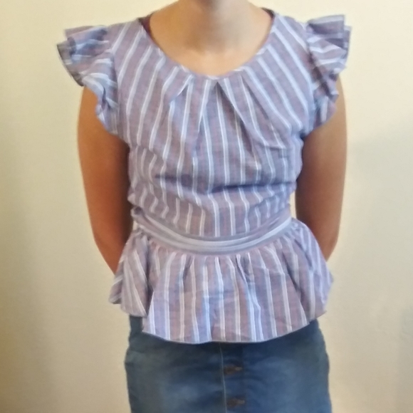 Hello Miss Red White & Blue Summer Blouse Size Small - Picture 4 of 4